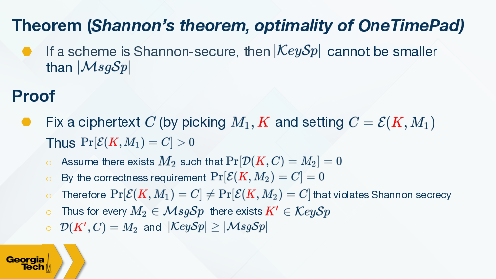 Shannon's Thereom, the OneTimePad is optimum