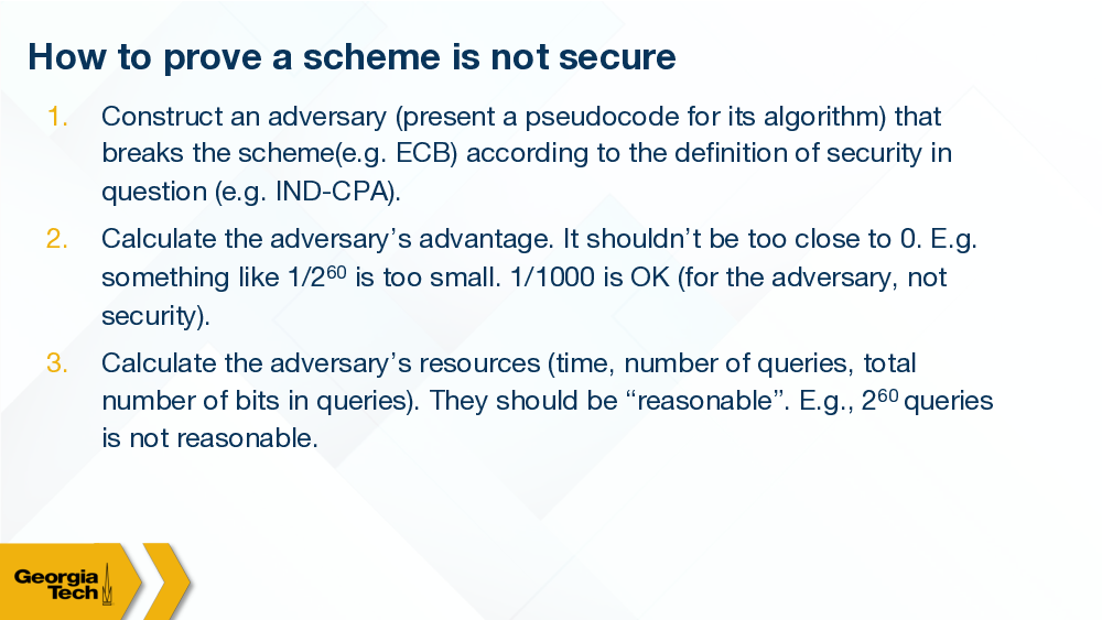 How to prove a scheme is not secure